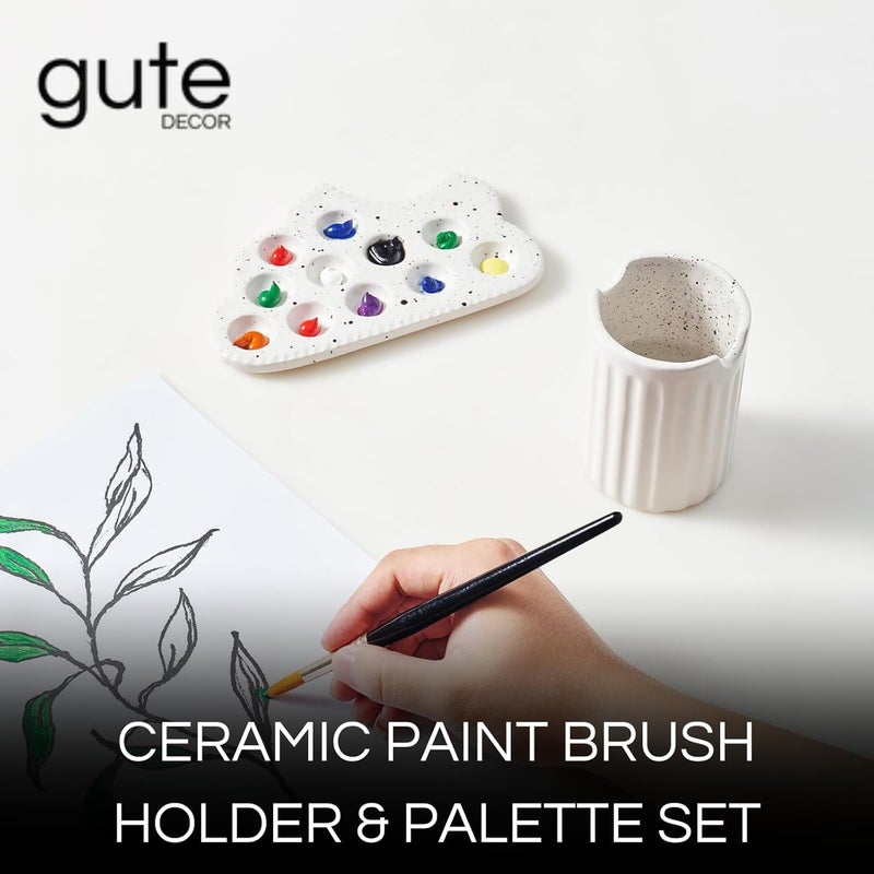 Gute Painter's Cup & Palette Set for Painters & Artists Lovers - Round Cloud Paint Tray, & Palette with Water Cup & Clever Cutout for Brush Painters, Painter Gift for Artists, Student Oil Watercolor Craft - Image 2